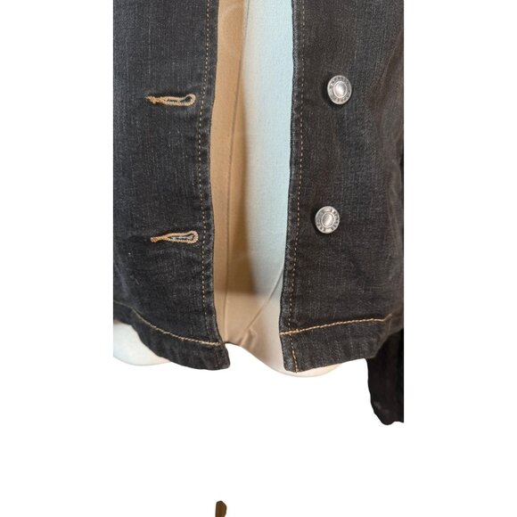 2/$30 Express Size 7/8 Black Denim Jacket With Lace Cuffs & Collar - Picture 8 of 16